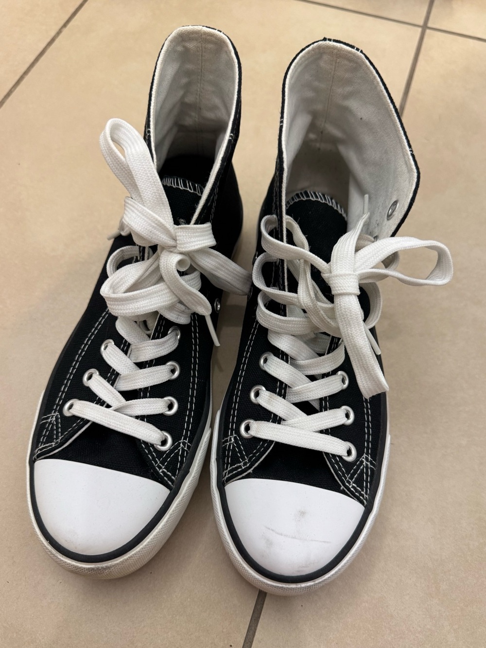 Black High-Top Canvas Sneakers with White Accents